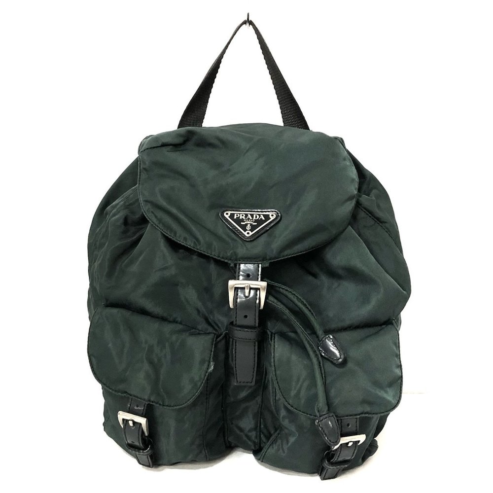 Prada Rucksack Drawstring Type Leather Green Navy - image 1